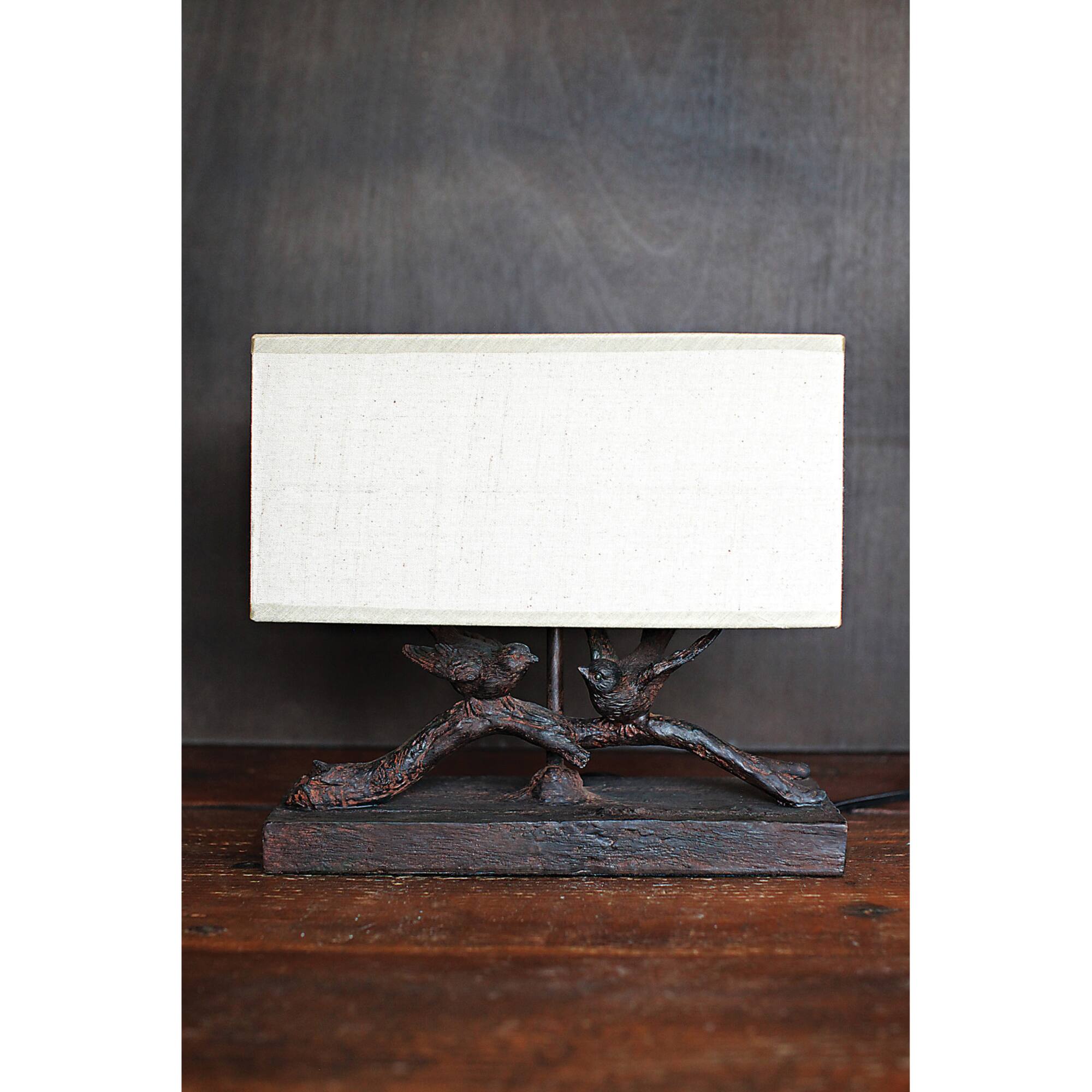 Hello Honey® 12.2" Rustic Birds-On-Branch Lamp with Rectangle Flax Shade